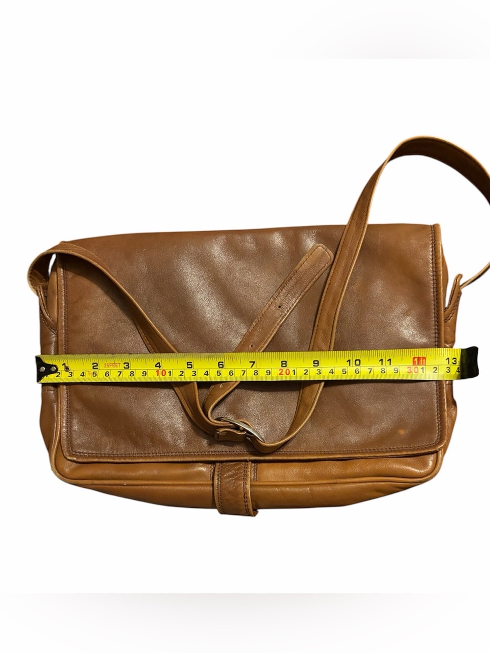 Women's Tan Leather Messenger Bag with Adjustable Strap - Picture 2 of 3